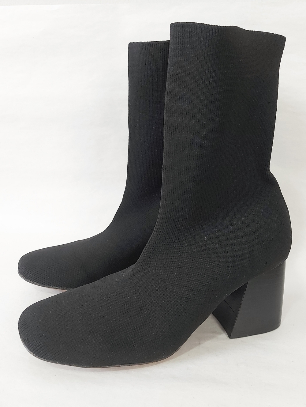 Celine Stretch Knit Ankle Sock Bootie 37 EU Luxury Chic Chunky Block Heel Pullon